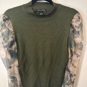 Green Blouse with Sheer Sleeves